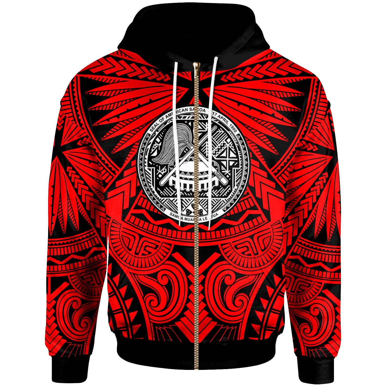 American Samoa Zip Hoodie Classic Vignette Style Unisex Red - Polynesian Pride