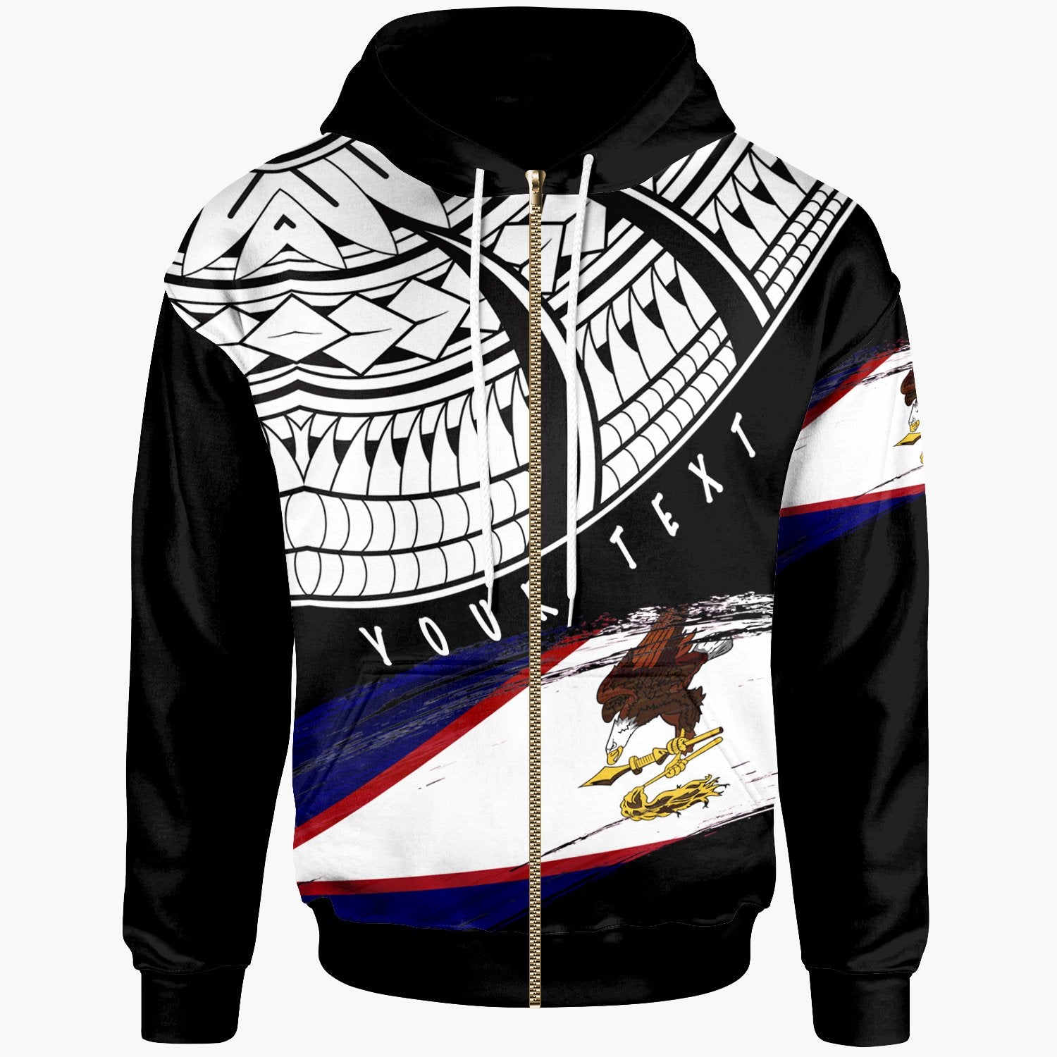 American Samoa Custom Zip Hoodie Claws Pattern With Flag Black Color Unisex Black - Polynesian Pride