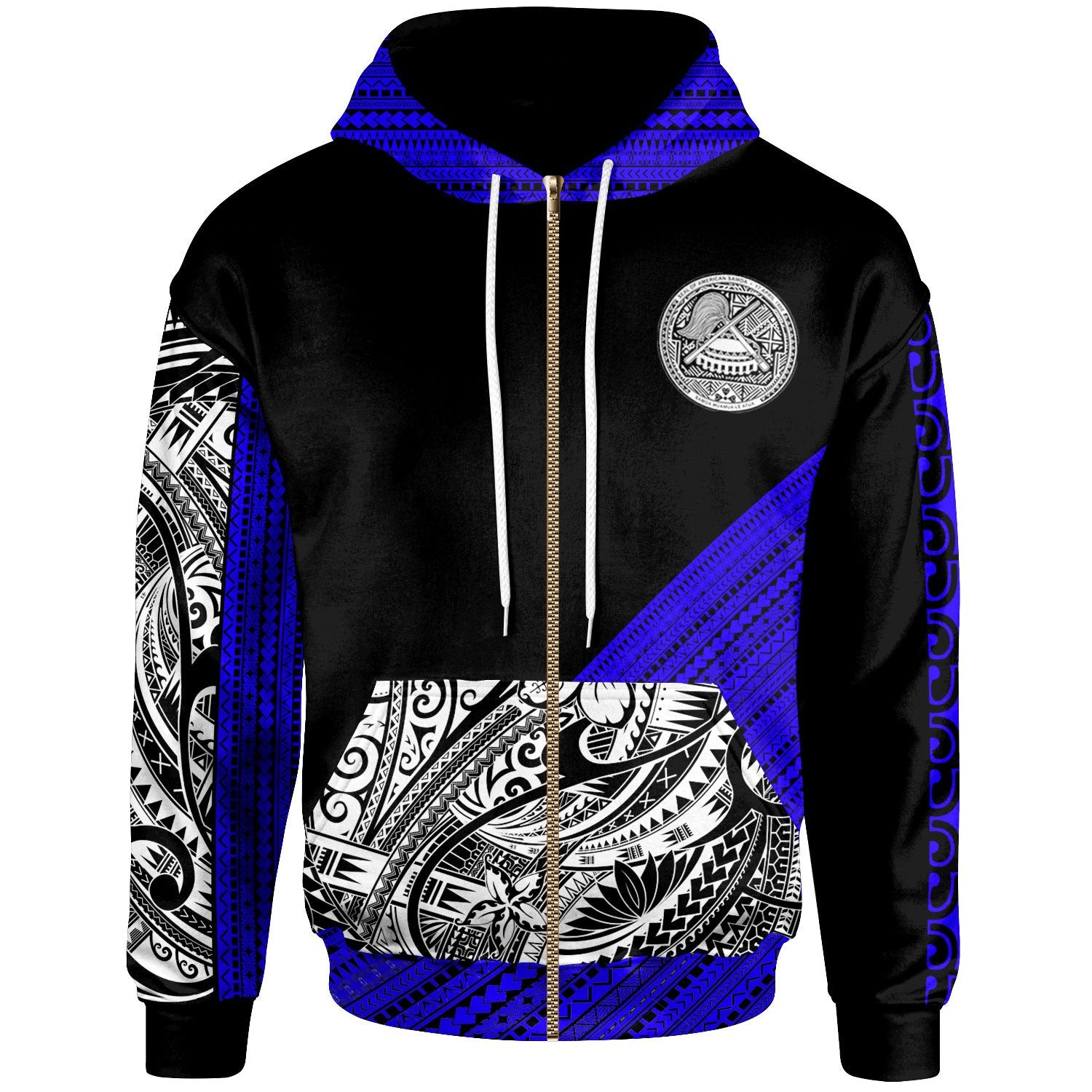 American Samoa Custom Zip Hoodie Diagonal Pattern Dark Blue Unisex Dark Blue - Polynesian Pride