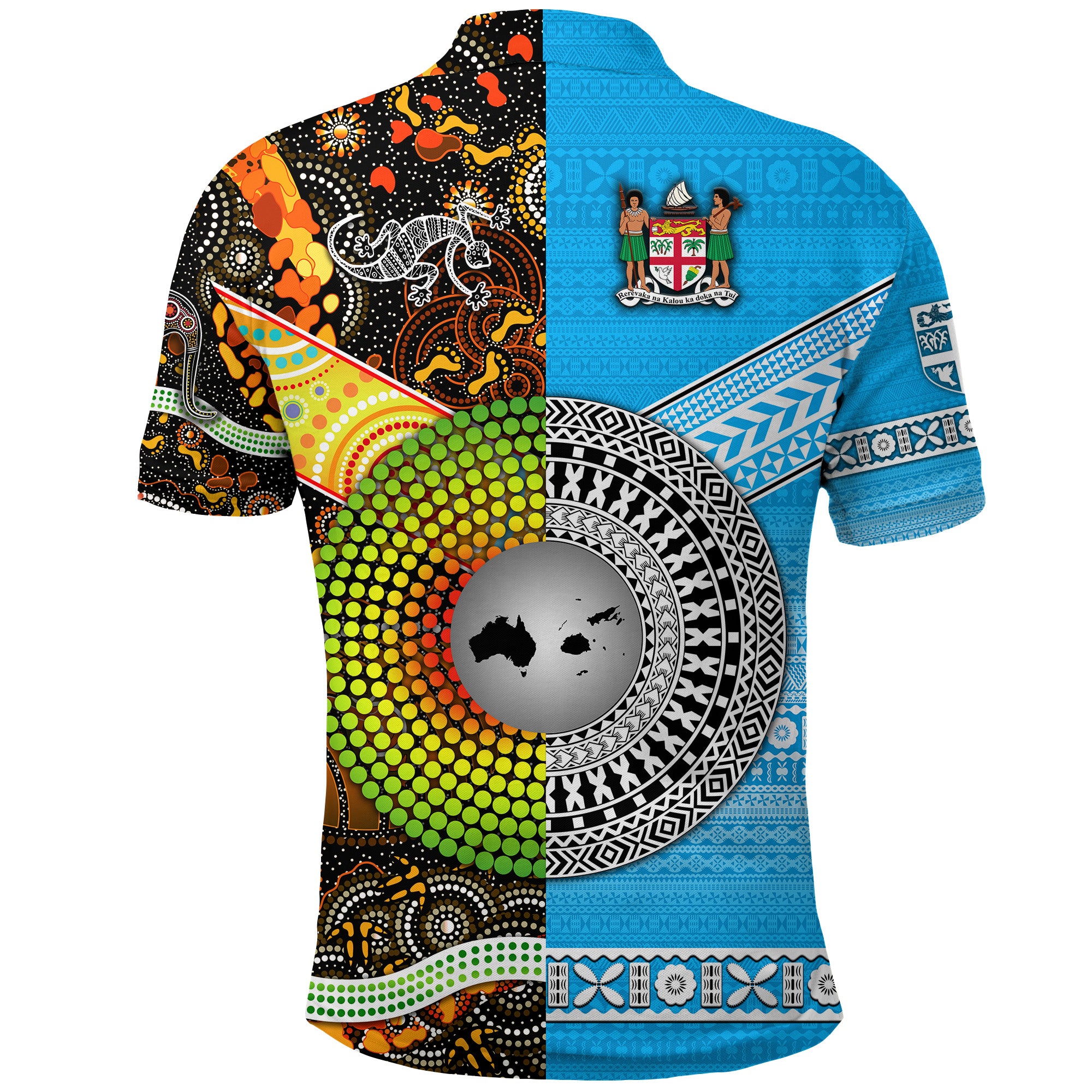 Australia Fiji Polo Shirt Aboriginal and Tapa Design Together LT8 - Polynesian Pride