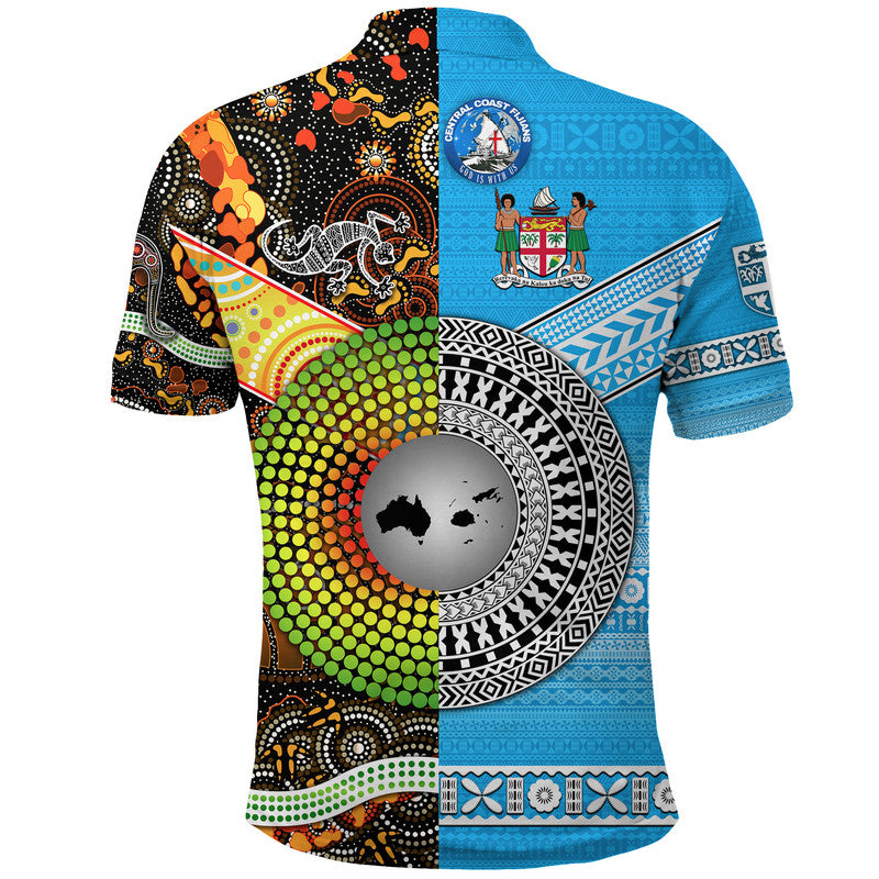 Australia Fiji Polo Shirt Aboriginal and Tapa Together Together Central Coast Fijians LT8 - Polynesian Pride