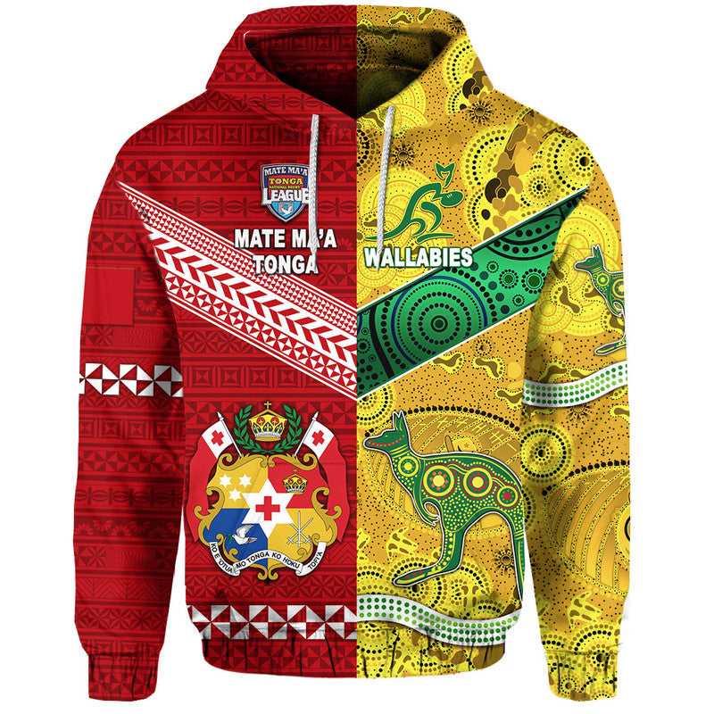 Custom Tonga Australia Rugby Hoodie Mate Maa Ngatu and Aboriginal Wallabies Together LT8 Pullover Hoodie - Polynesian Pride