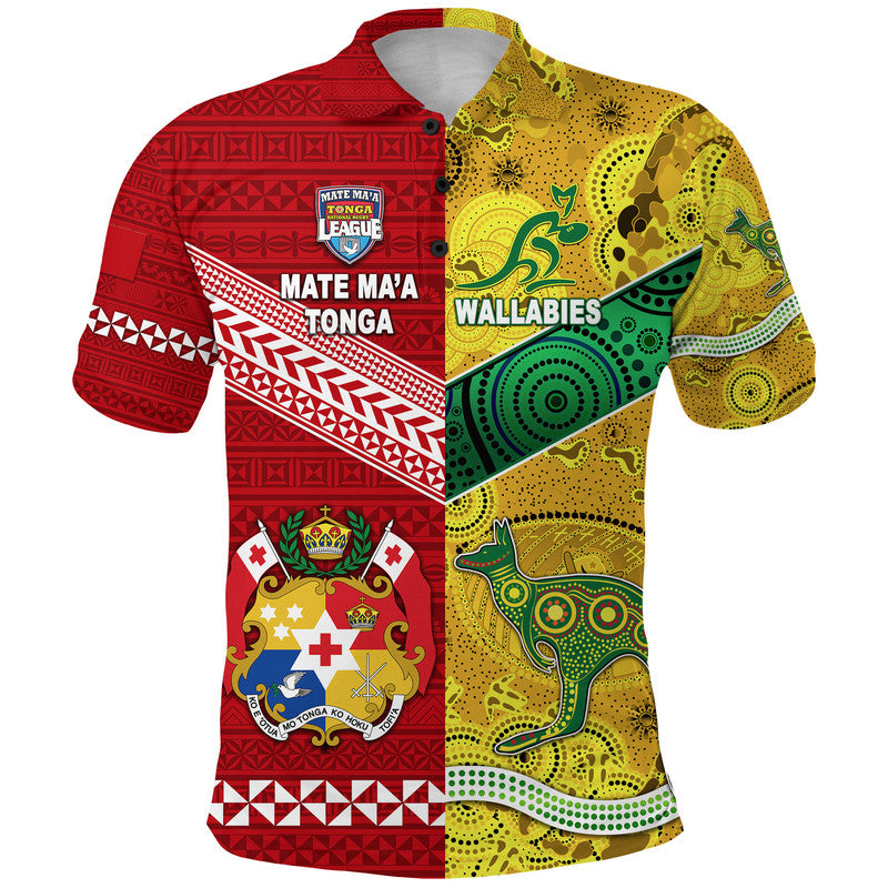 Custom Tonga Australia Rugby Polo Shirt Mate Maa Ngatu and Aboriginal Wallabies Together LT8 - Polynesian Pride