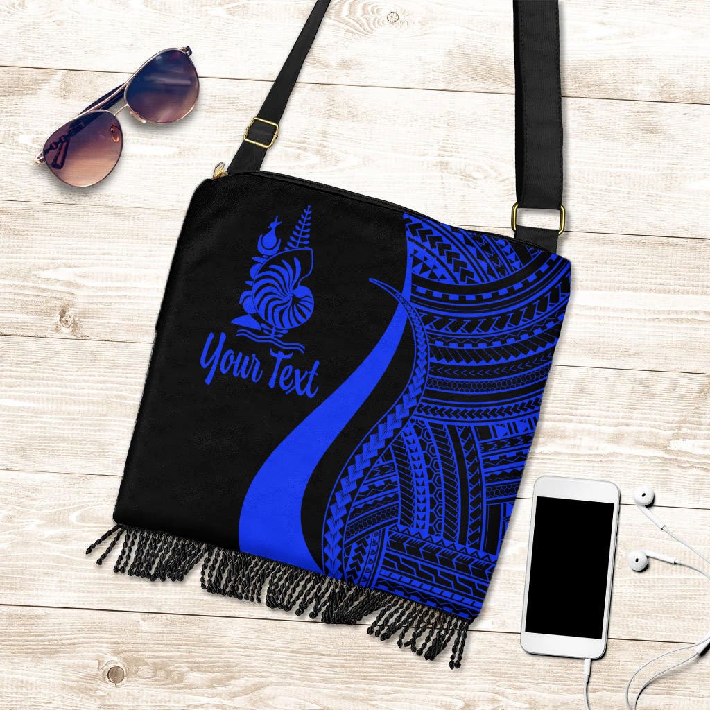 New Caledonia Custom Personalised Boho Handbag - Blue Polynesian Tentacle Tribal Pattern Crest Boho Handbag One Size Blue - Polynesian Pride