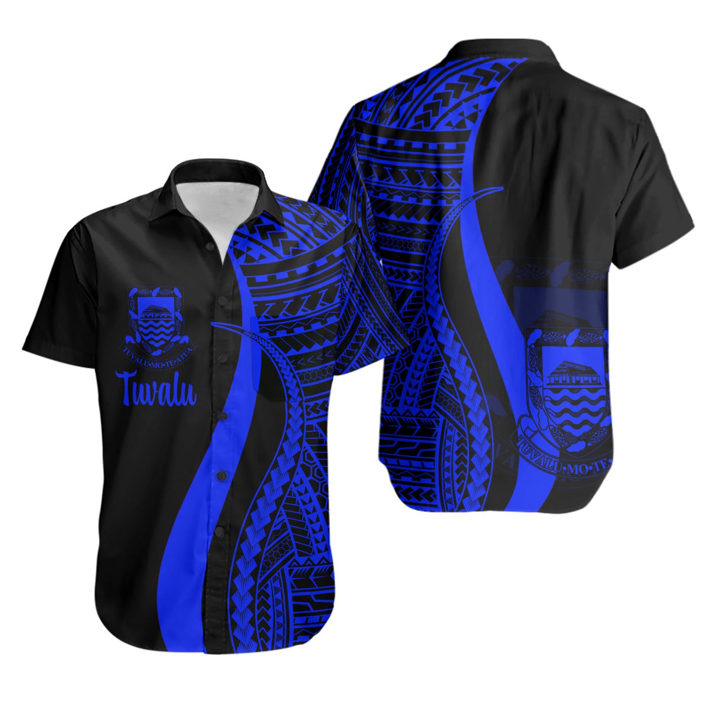 Tuvalu Short Sleeve Shirts - Blue Polynesian Tentacle Tribal Pattern Unisex Blue - Polynesian Pride