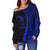 New Caledonia Women's Off Shoulder Sweater - Blue Polynesian Tentacle Tribal Pattern - Polynesian Pride