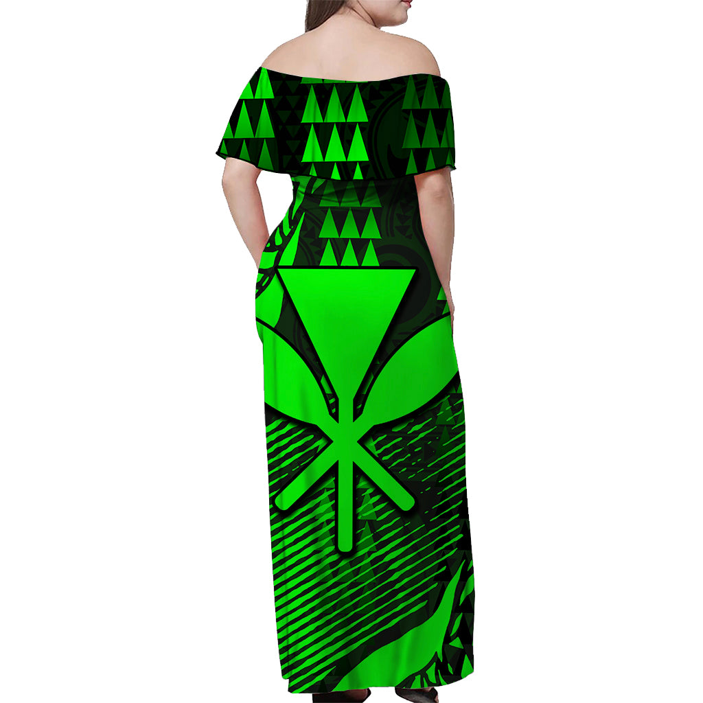 Hawaii Kanaka Map Off Shoulder Long Dress Green Color Style LT6 - Polynesian Pride