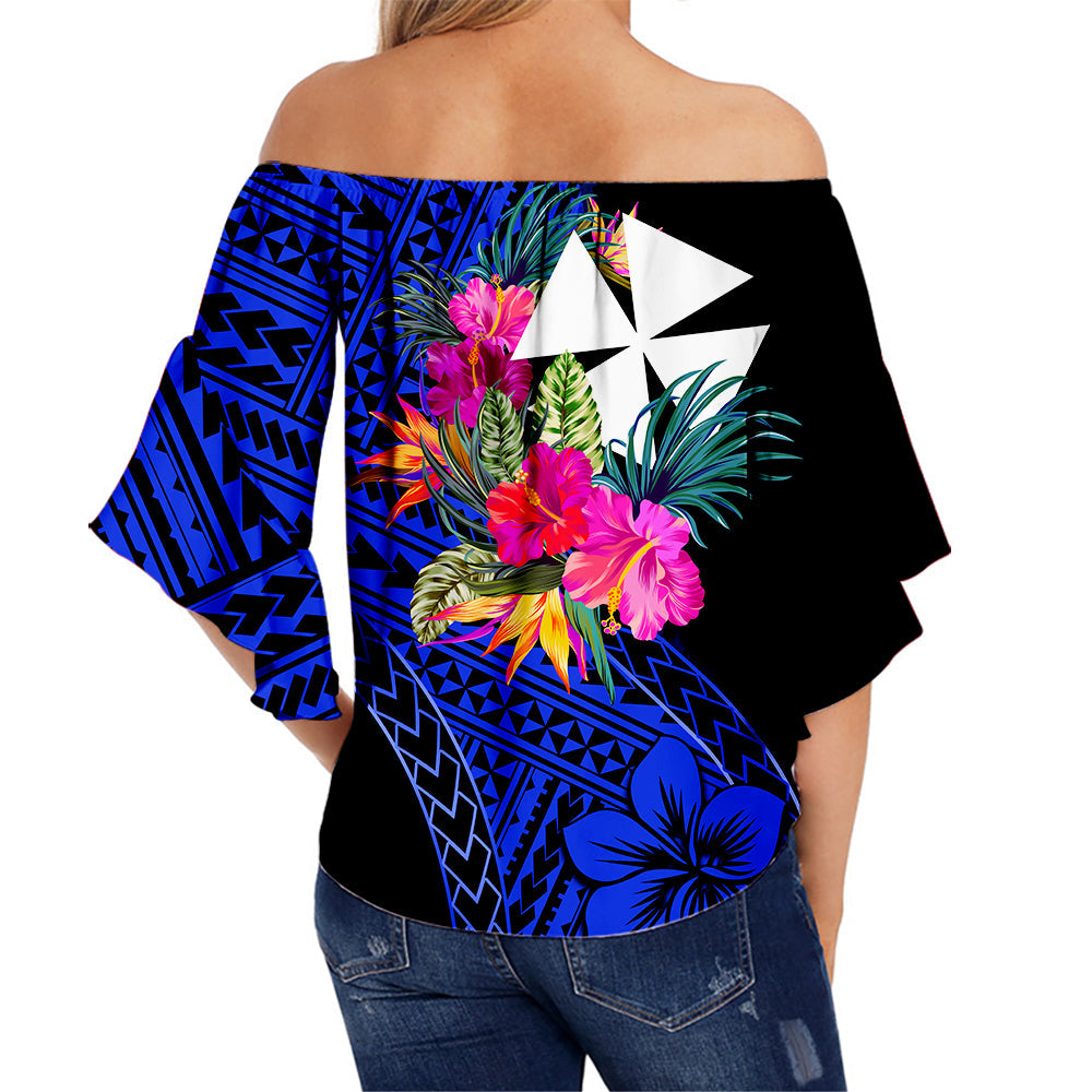 Wallis and Futuna Off Shoulder Waist Wrap Top Hibiscus Blue No.1 Color LT6 - Polynesian Pride