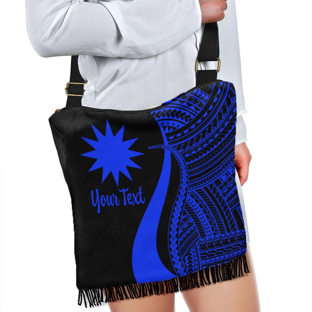 Nauru Custom Personalised Boho Handbag - Blue Polynesian Tentacle Tribal Pattern - Polynesian Pride