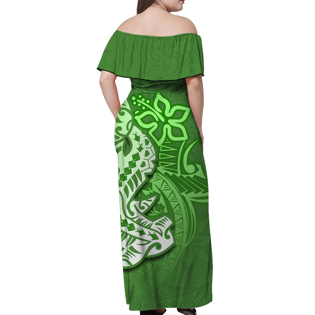 Hammerhead shark Off Shoulder Long Dress Polynesian Green Style LT6 - Polynesian Pride