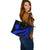 Nauru Large Leather Tote Bag - Blue Polynesian Tentacle Tribal Pattern - Polynesian Pride