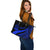 Vanuatu Large Leather Tote Bag - Blue Polynesian Tentacle Tribal Pattern - Polynesian Pride