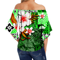 Hawaii Shark Off Shoulder Waist Wrap Top Green Style LT6 - Polynesian Pride