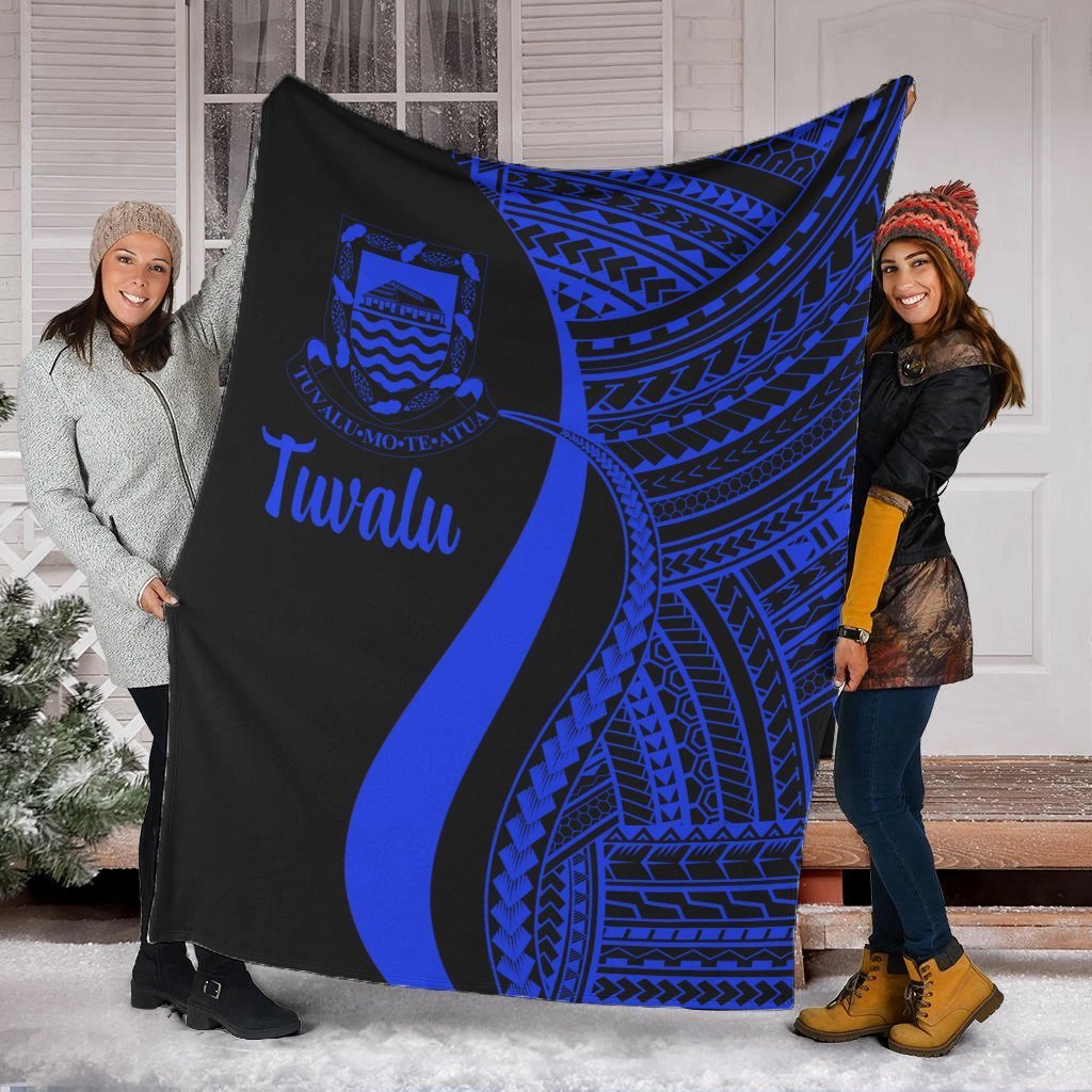 Tuvalu Premium Blanket - Blue Polynesian Tentacle Tribal Pattern White - Polynesian Pride