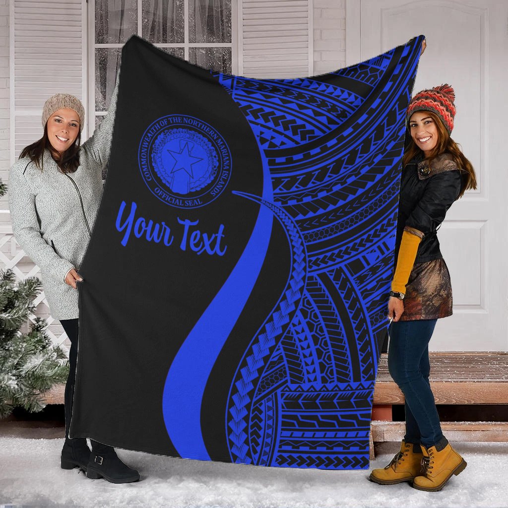 Northern Mariana Islands Custom Personalised Premium Blanket - Blue Polynesian Tentacle Tribal Pattern White - Polynesian Pride