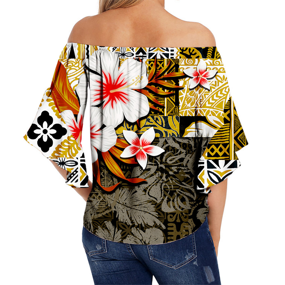 Hawaii Shark Off Shoulder Waist Wrap Top Gold Style LT6 - Polynesian Pride