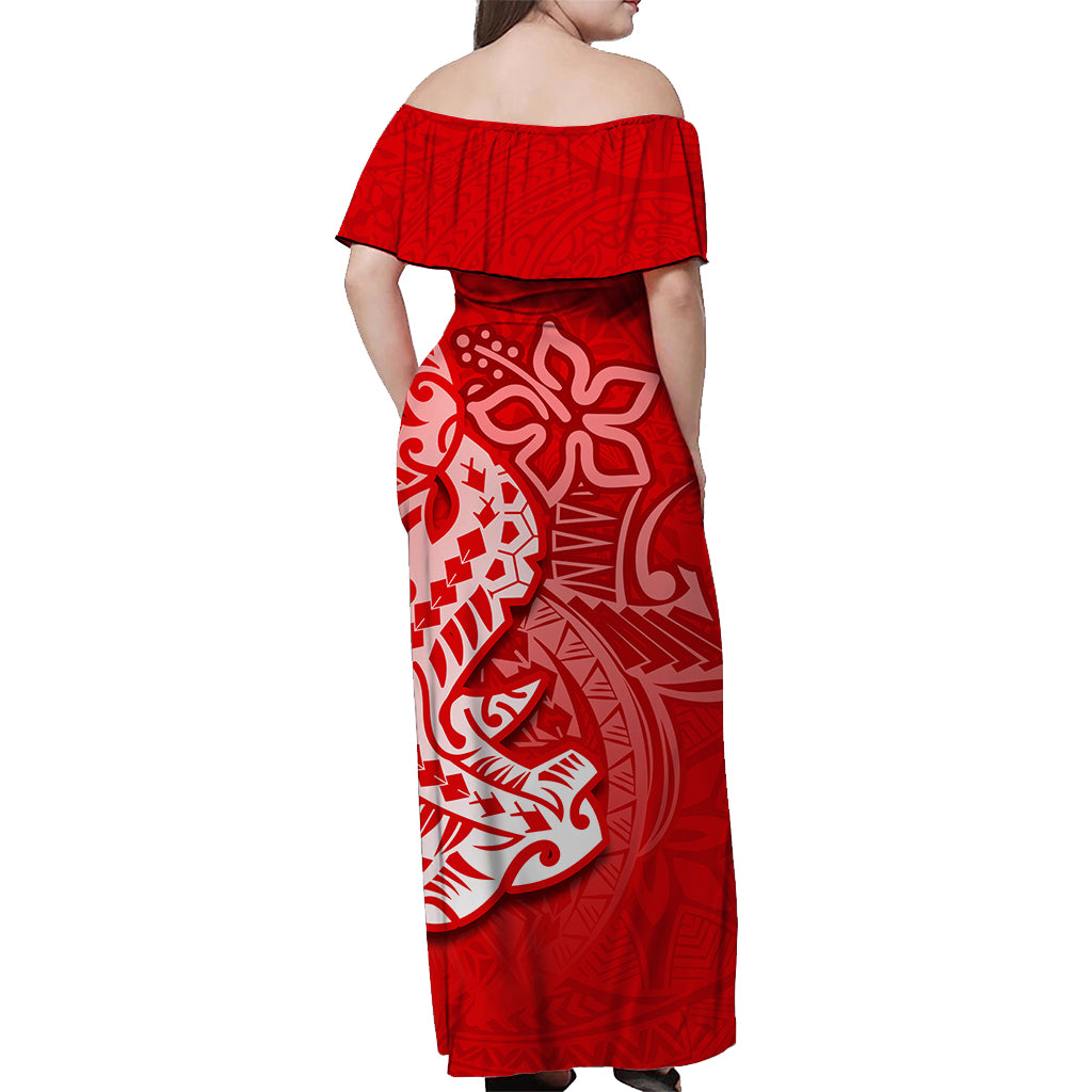 Hammerhead shark Off Shoulder Long Dress Polynesian Red Style LT6 Women Red - Polynesian Pride