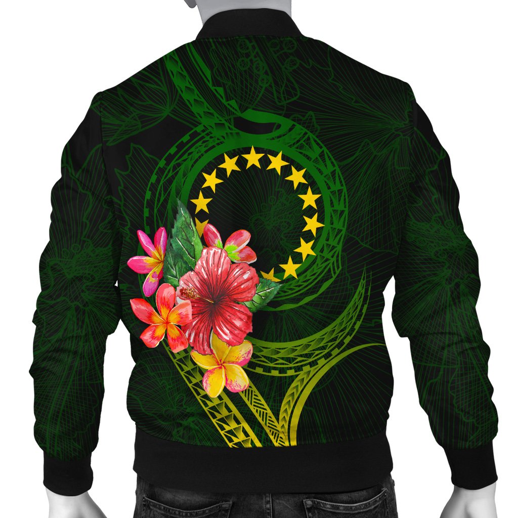 Cook Islands Polynesian Custom Personalised Bomber Jacket - Floral With Seal Flag Color - Polynesian Pride