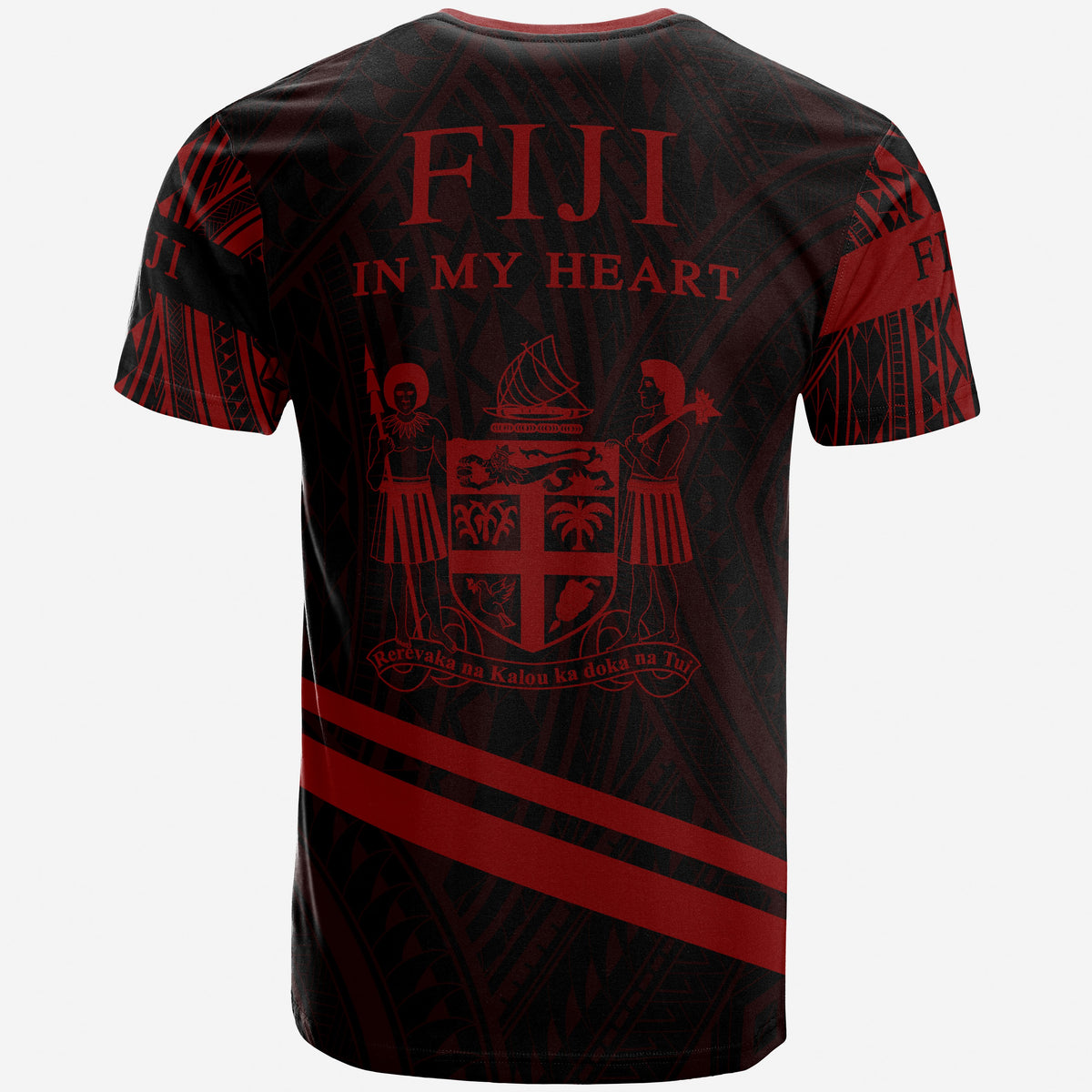 Fiji T Shirt In My Heart Style Red Polynesian Patterns - Polynesian Pride