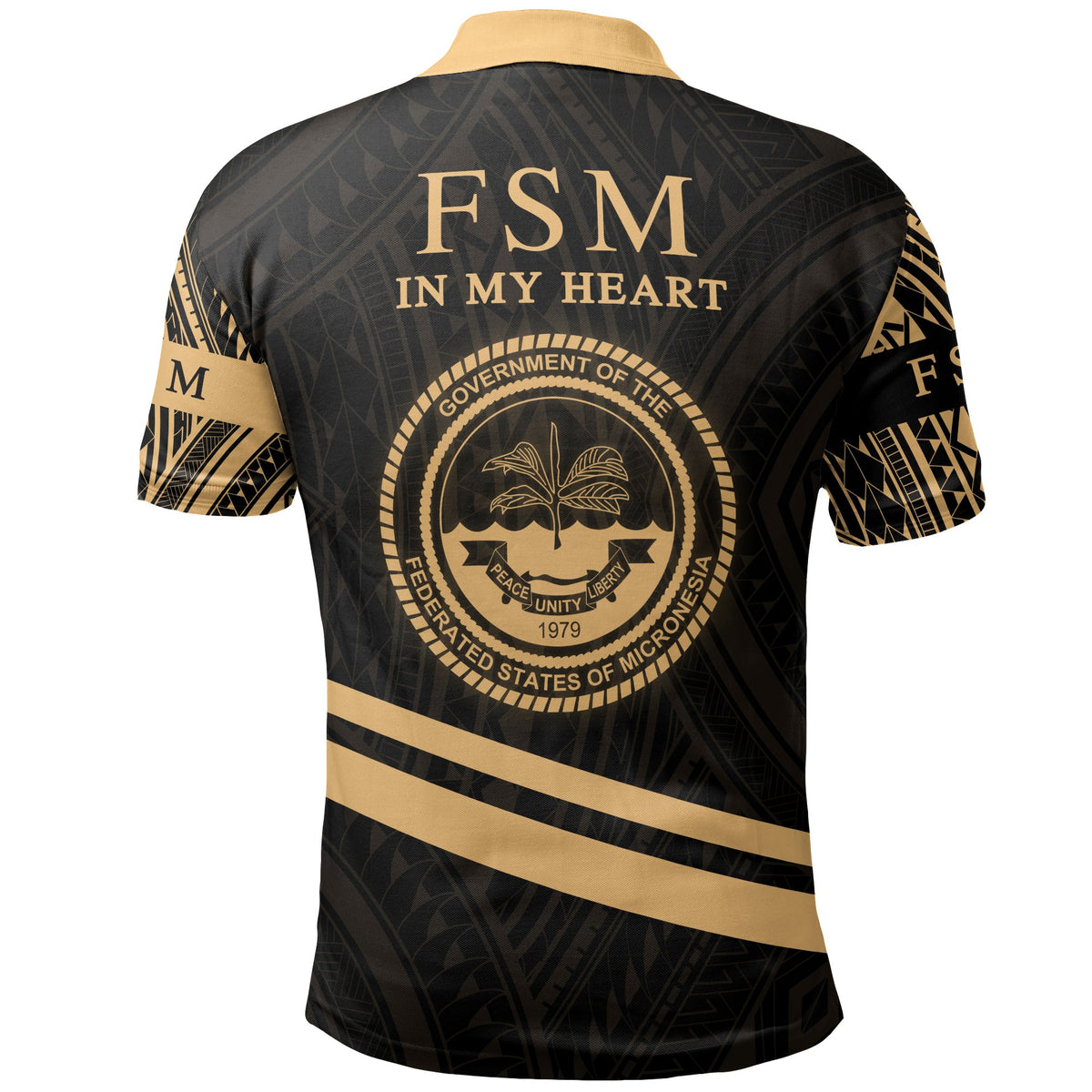 Federated States of Micronesia Polo Shirt In My Heart Style Gold Polynesian Patterns - Polynesian Pride