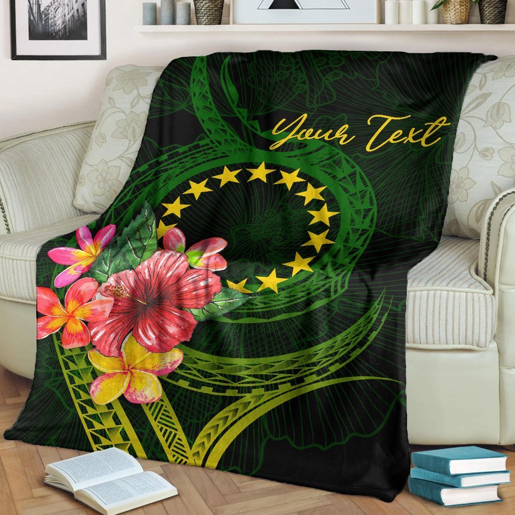 Cook Islands Polynesian Custom Personalised Blanket - Floral With Seal Flag Color - Polynesian Pride