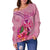 Wallis And Futuna Polynesian Custom Personalised Women's Off Shoulder Sweater - Floral With Seal Pink - Polynesian Pride