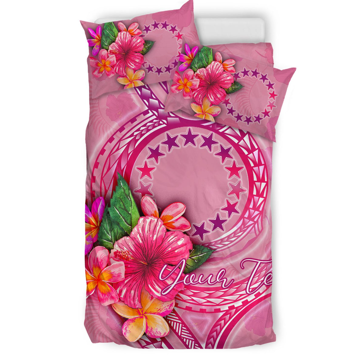 Cook Islands Polynesian Custom Personalised Bedding Set - Floral With Seal Pink - Polynesian Pride