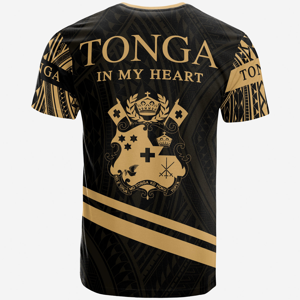 Tonga T Shirt In My Heart Style Gold Polynesian Patterns - Polynesian Pride