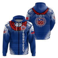 Custom Toa Samoa Rugby Ula Fala Art Hoodie LT12 Zip Hoodie Blue - Polynesian Pride