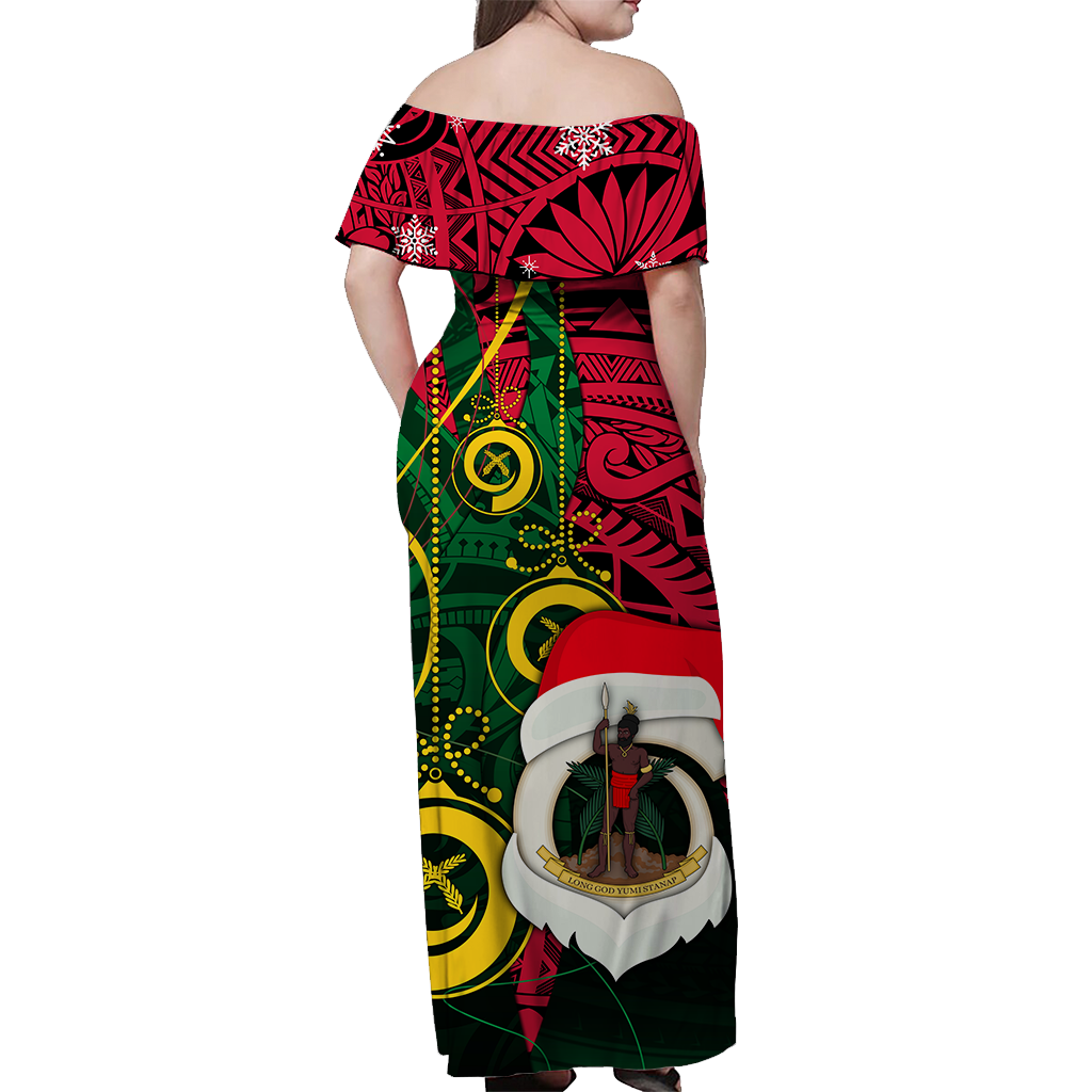 (Custom Personalised) Vanuatu Christmas - Joyeux Nol Santas God Yumi Off Shoulder Long Dress - LT2 - Polynesian Pride