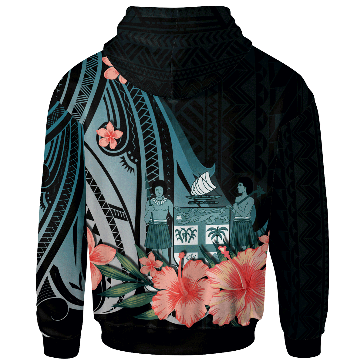 Fiji Custom Hoodie Turquoise Polynesian Hibiscus Pattern Style - Polynesian Pride