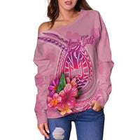 Tahiti Polynesian Custom Personalised Women's Off Shoulder Sweater - Floral With Seal Pink - Polynesian Pride