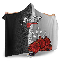 Kosrae Polynesian Custom Personalised Hooded Blanket - Coat Of Arm With Hibiscus White - Polynesian Pride