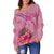 Fiji Polynesian Custom Personalised Women's Off Shoulder Sweater - Floral With Seal Pink - Polynesian Pride