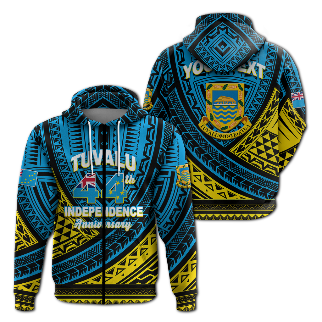 Custom Tuvalu Hoodie 44th Independence Anniversary Tribal Pattern LT12 Zip Hoodie Blue - Polynesian Pride