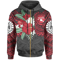 Tahiti Polynesian Zip up Hoodie Hibiscus and Sea Turtle (Red) Unisex Red - Polynesian Pride