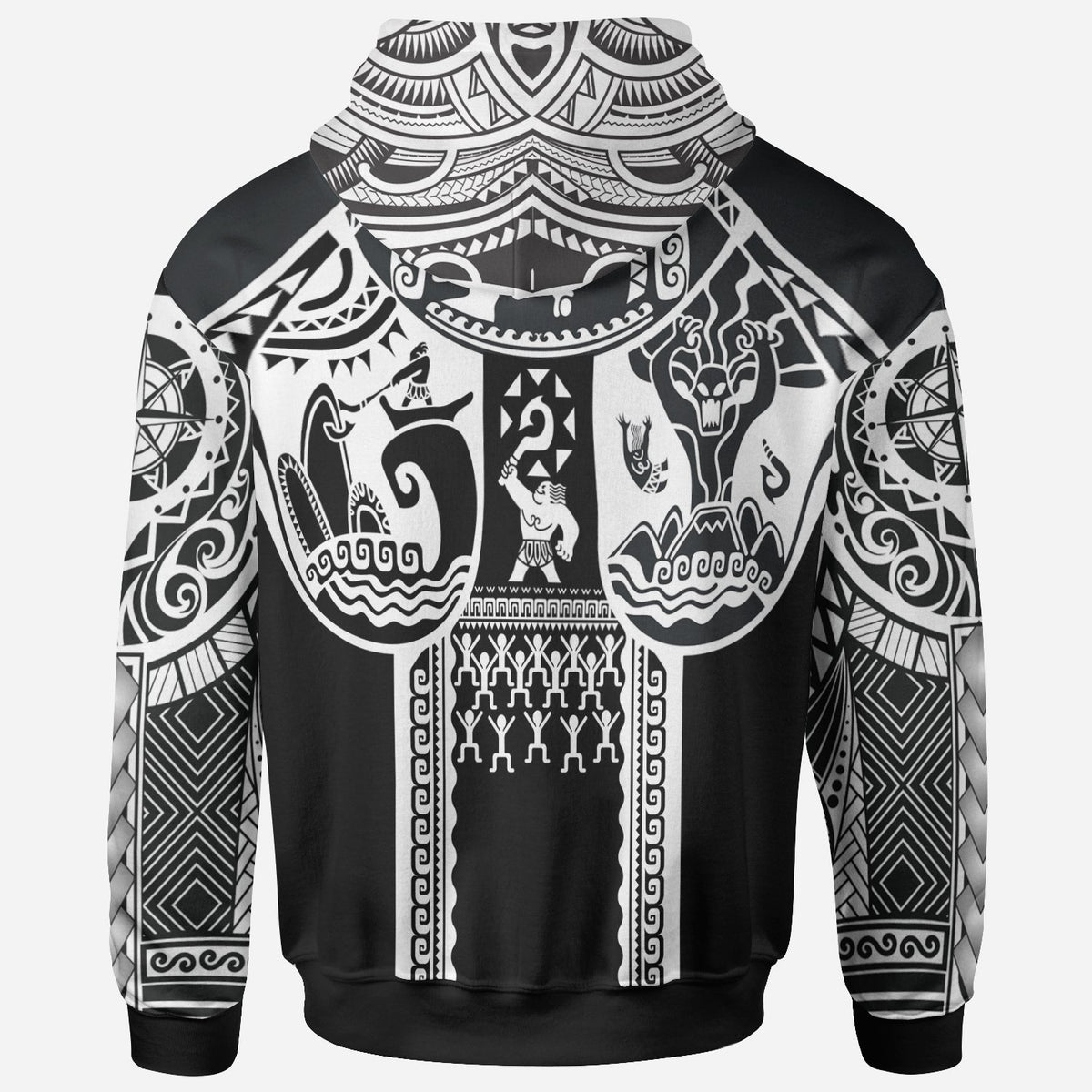 Hoodie Polynesian Patterns Maui Tattoo (White) - Polynesian Pride