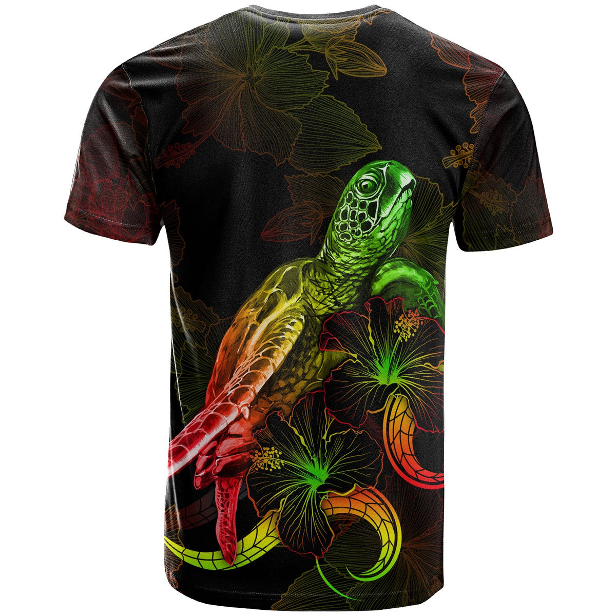 Niue Polynesian T Shirt Turtle With Blooming Hibiscus Reggae - Polynesian Pride