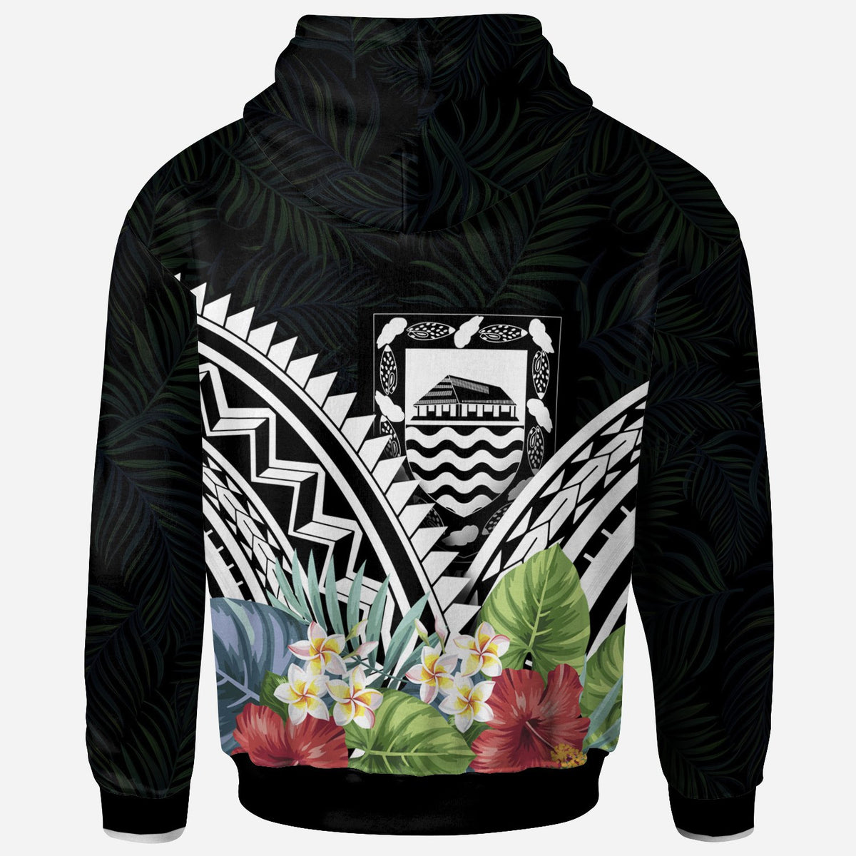 Tuvalu Hoodie Tuvalu Coat of Arms & Polynesian Tropical Flowers White - Polynesian Pride