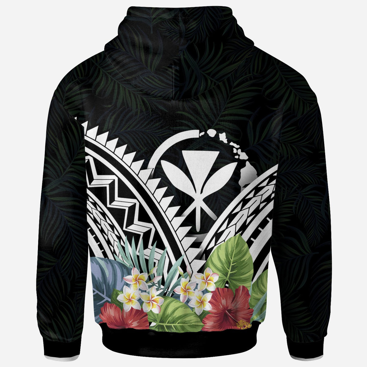 Hawaii Hoodie Coat of Arms & Polynesian Tropical Flowers White - Polynesian Pride