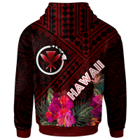 Hawaii Hoodie Kanaka Maoli With Hibiscus On Polynesian Patterns (RED) - Polynesian Pride