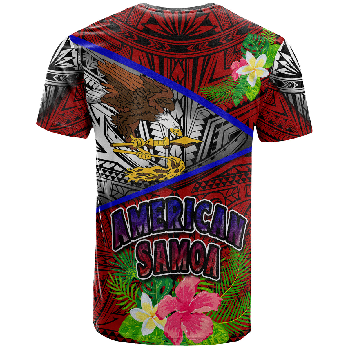 American Samoa T Shirt Custom American Samoa Eagle Flag Style With Polynesian Patterns T Shirt LT10 - Polynesian Pride