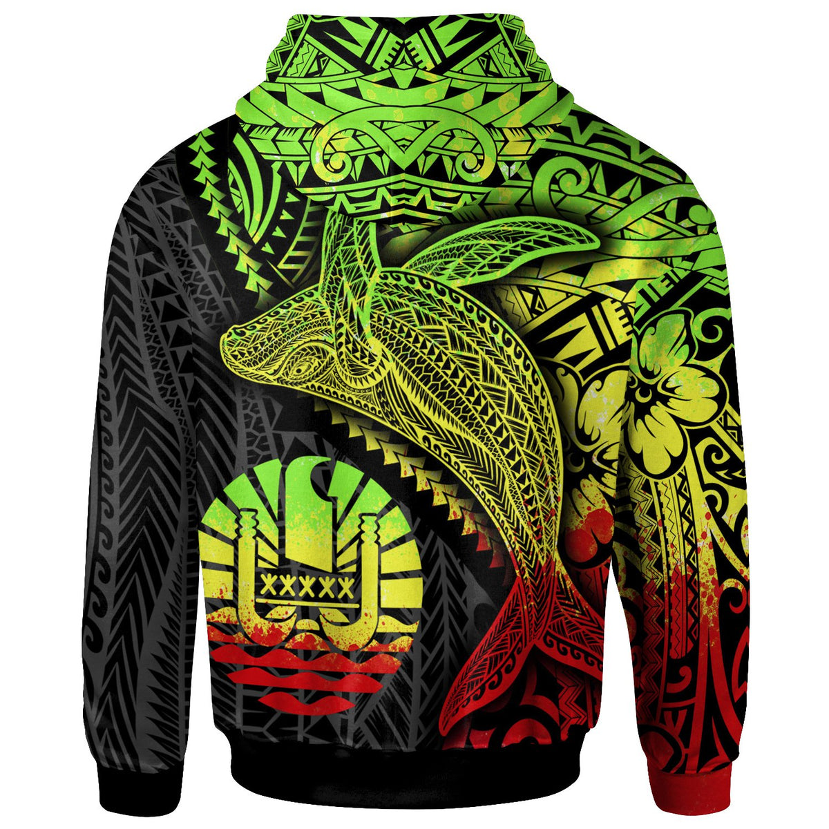 Tahiti Hoodie Humpback Whale & Coat of Arms Reggae - Polynesian Pride