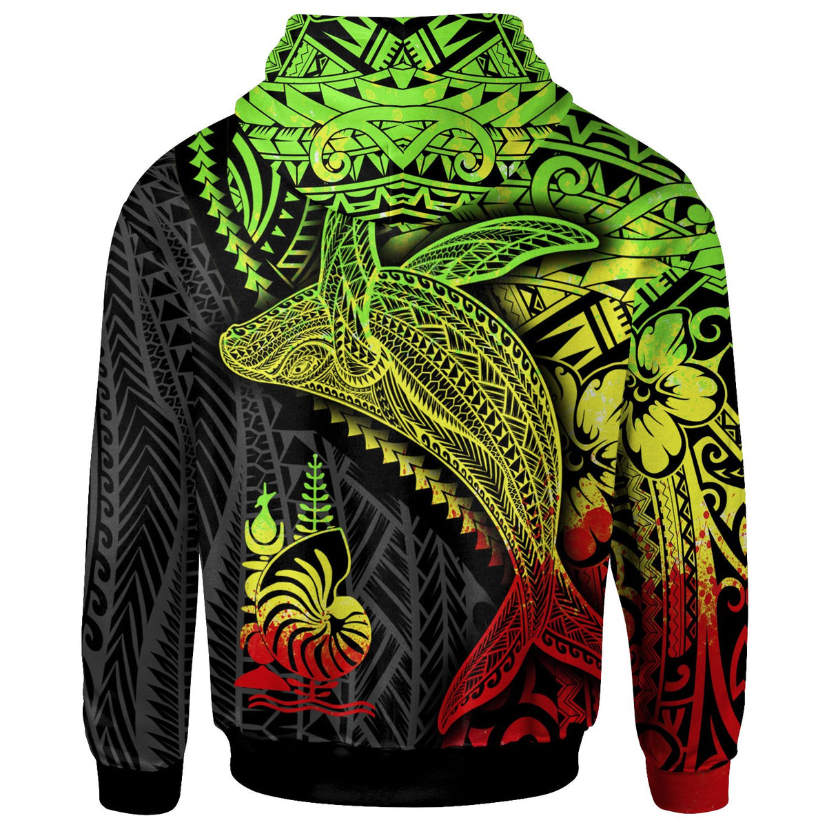 New Caledonia Hoodie Humpback Whale & Coat of Arms Reggae - Polynesian Pride