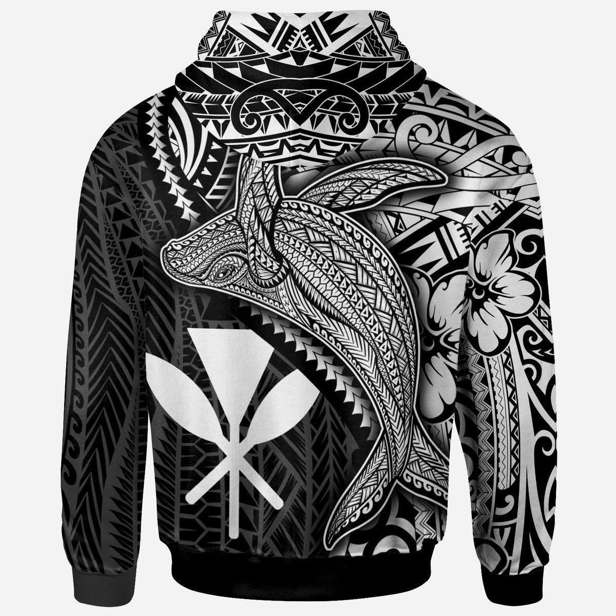 Hawaii Kanaka Maoli Zip up Hoodie Humpback Whale & Coat of Arms White - Polynesian Pride