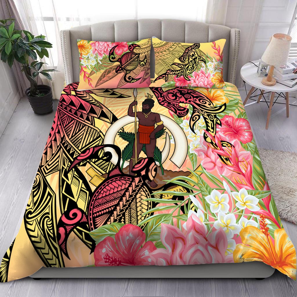 Vanuatu Bedding Set - Flowers Tropical With Sea Animals Pink - Polynesian Pride