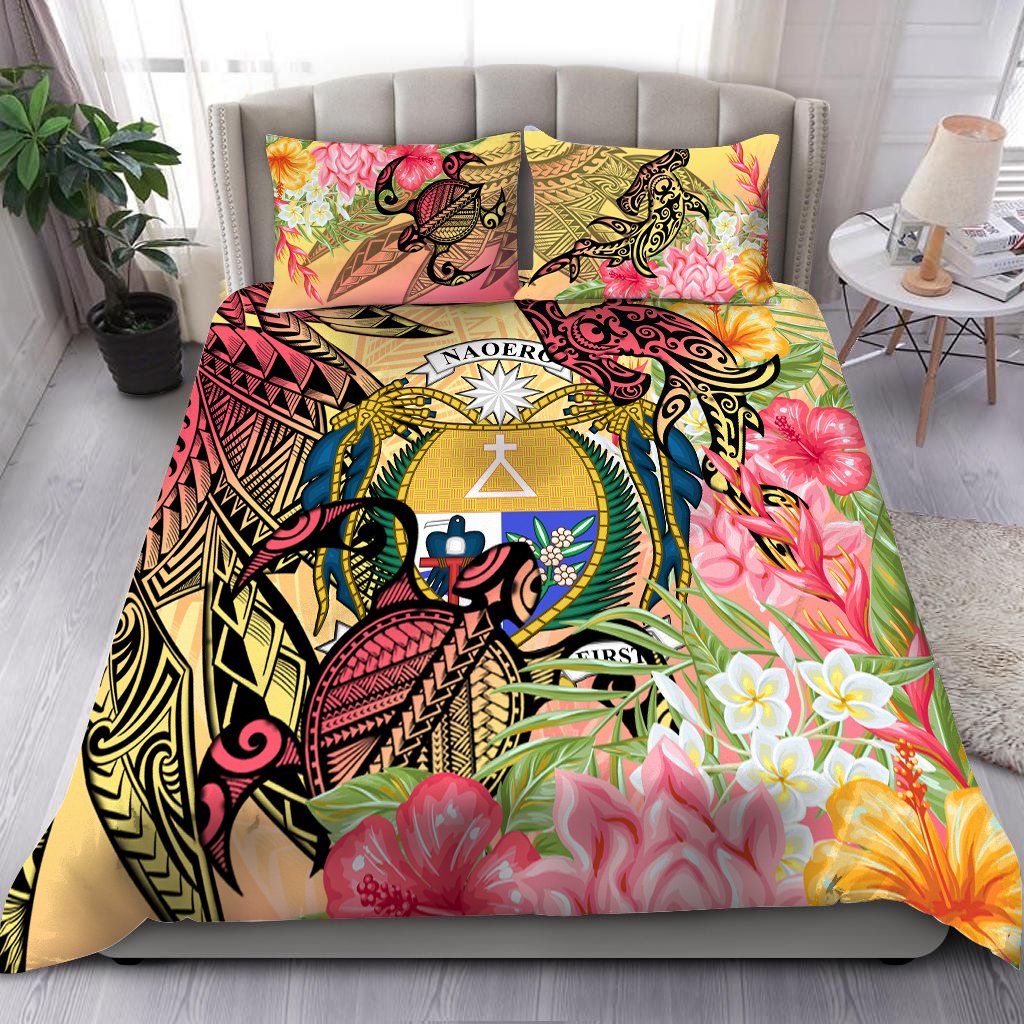 Nauru Bedding Set - Flowers Tropical With Sea Animals Pink - Polynesian Pride