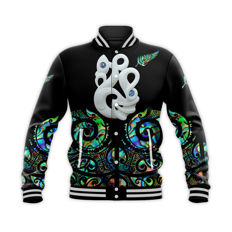 (Custom Personalised) New Zealand Rugby Baseball Jacket - Maori Manaia Papua Shell style LT6 Unisex Black - Polynesian Pride