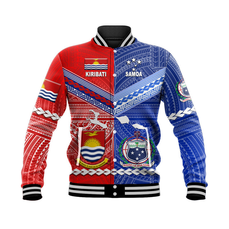 (Custom Personalised) Samoa And Kiribati Baseball Jacket Together LT8 Unisex Blue - Polynesian Pride