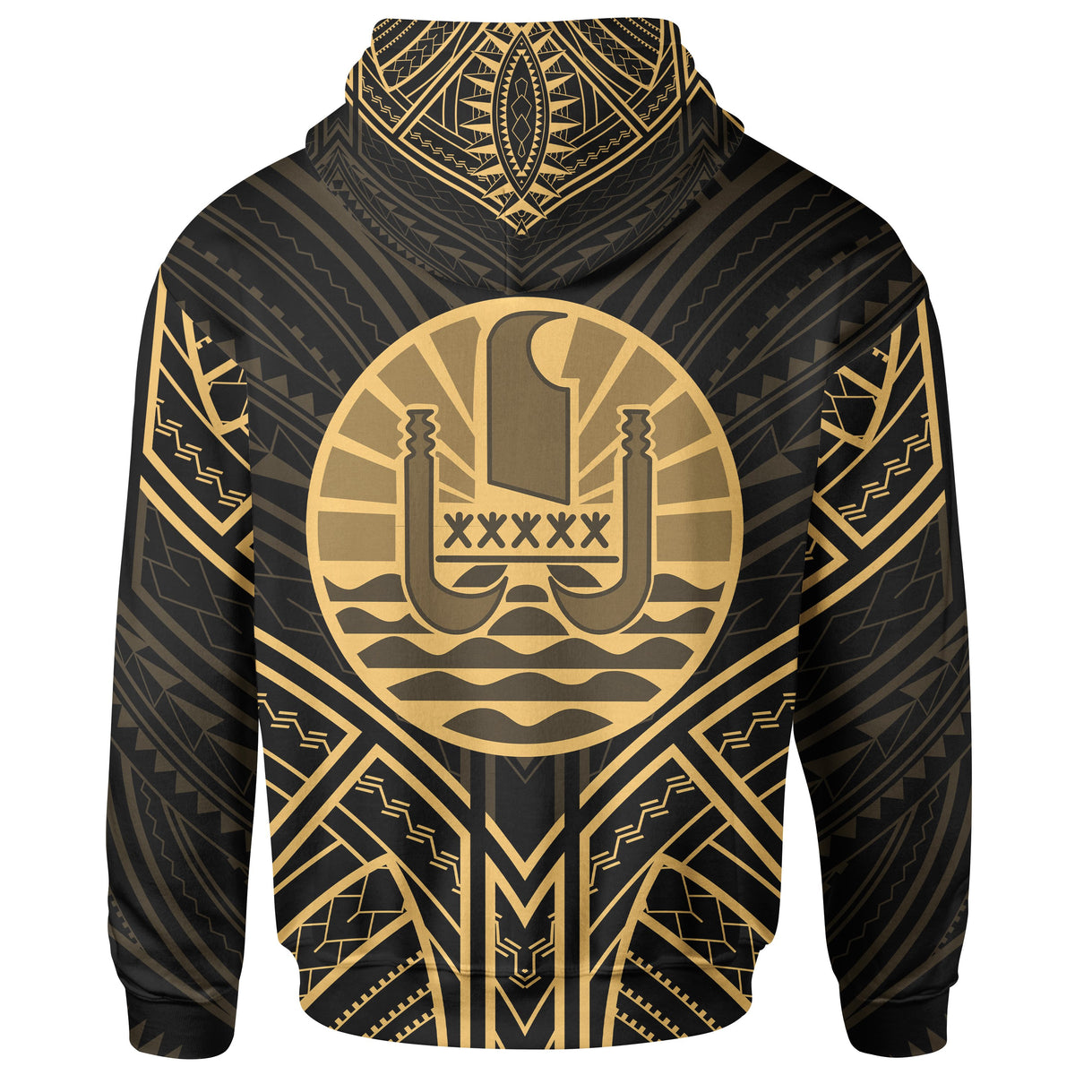 French Polynesia Zip Hoodie French Polynesia Seal Gold Tribal Patterns - Polynesian Pride